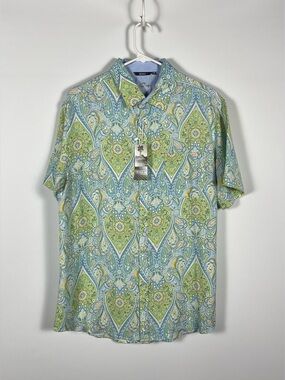 Bohio Short Sleeve Resort Shirt Paisley Print 100% Linen Size‎ Medium NWT